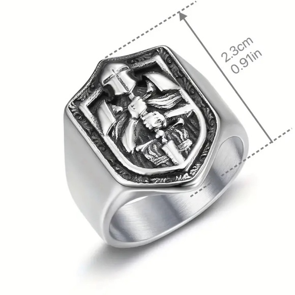 Titanium Steel Temple Knight Pattern Men's Ring - Picture 4 of 4